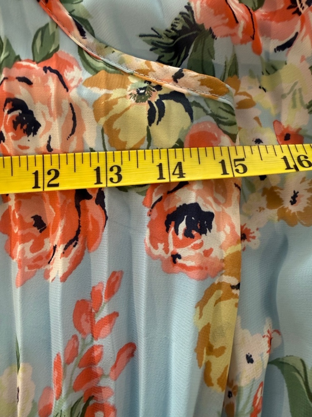 B Darlin Light Blue Floral Halter Maxi Dress with Coral & Yellow Blooms - Picture 11 of 13